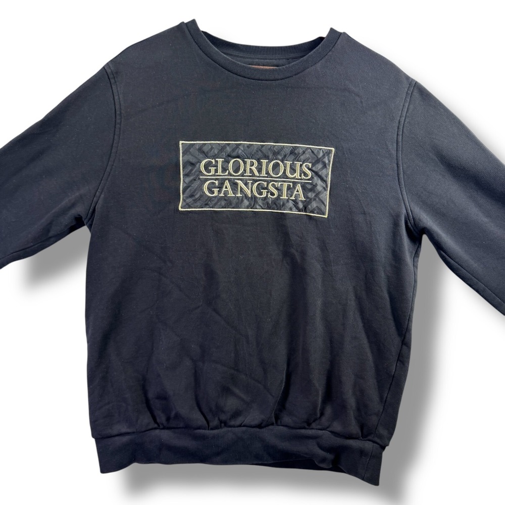 Glorious Gangsta Mens XL Black Patch Crew Neck Sweatshirt‎ Greek Key Tape Sleeve